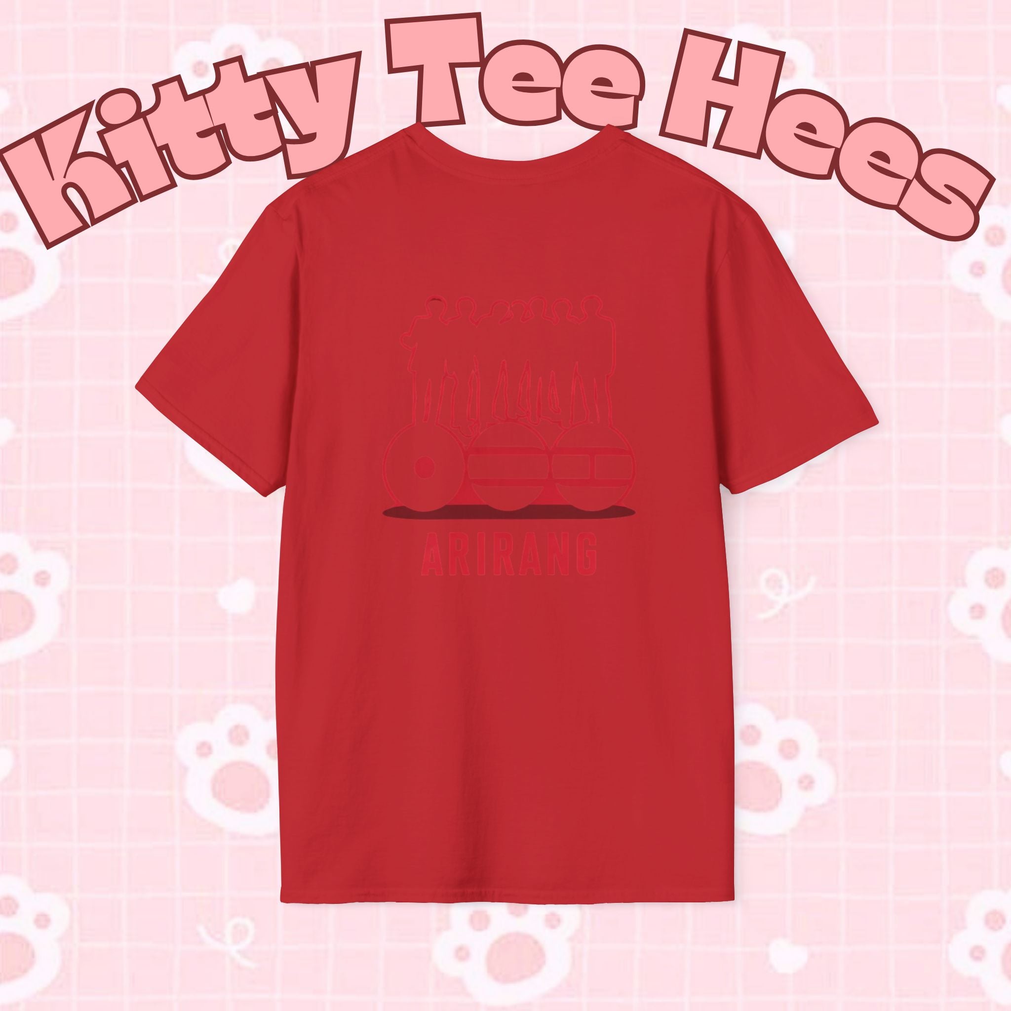 Arirang2026 BTS concert T-shirt by Printify featuring a band photo, K-pop merch, and Bangtan Boys logo on a casual shirt.