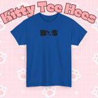 Black BTS logo T-shirt featuring Bangtan emblem, minimal design, casual K-pop band shirt by Printify, shown on a flat surface.