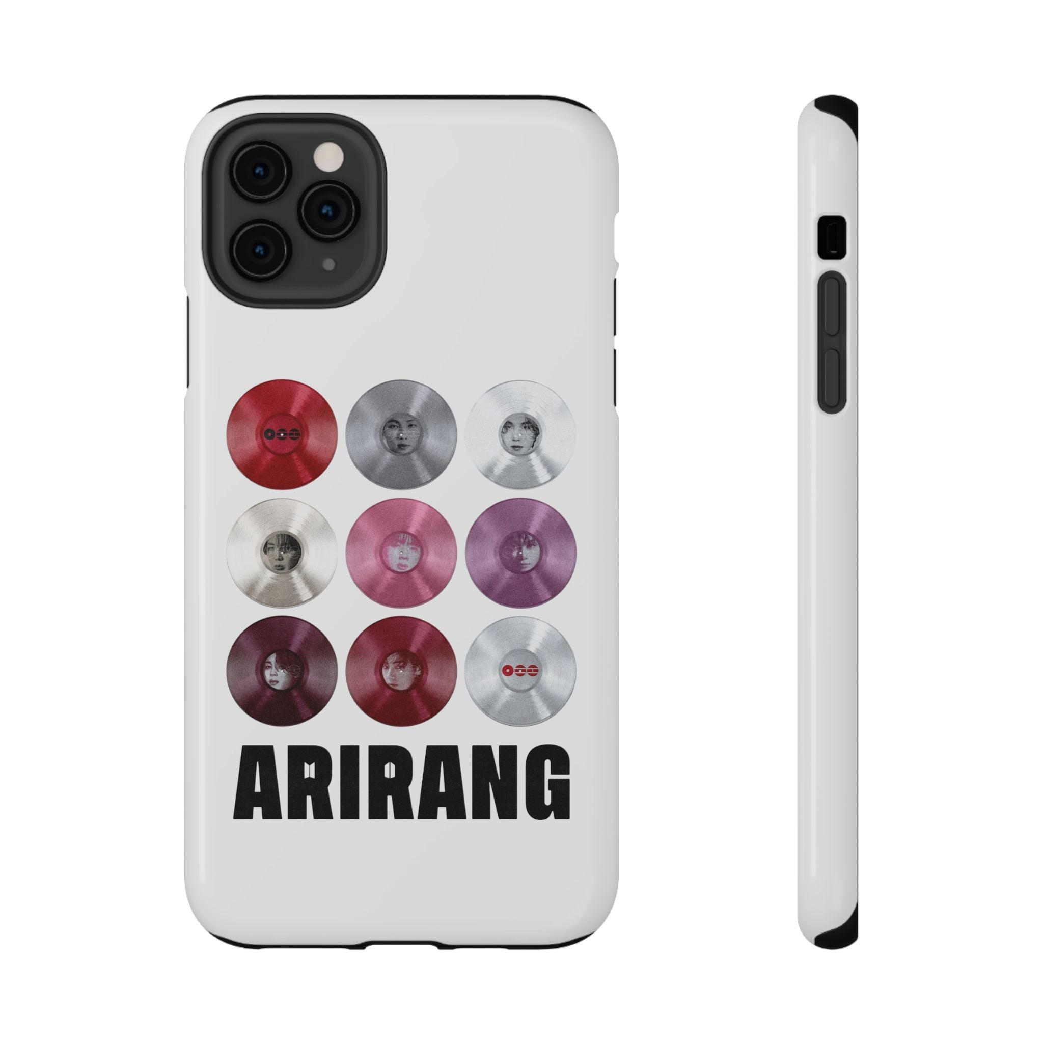 Impact-resistant phone case featuring Bangtan Arirang BTS vinyl record grid design, ideal for BTS fans.