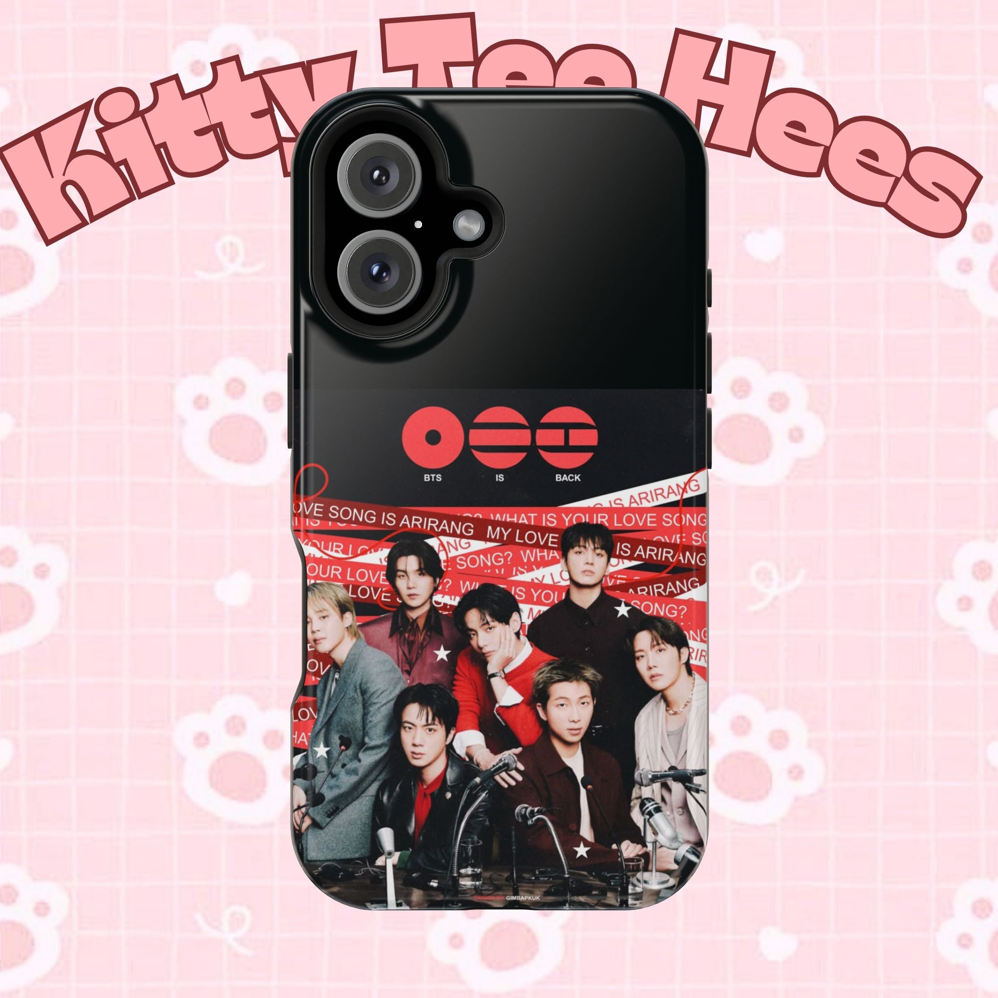 Impact-resistant BTS Arirang phone case with Bangtan concert design for K-Pop fans, compatible with smartphones.