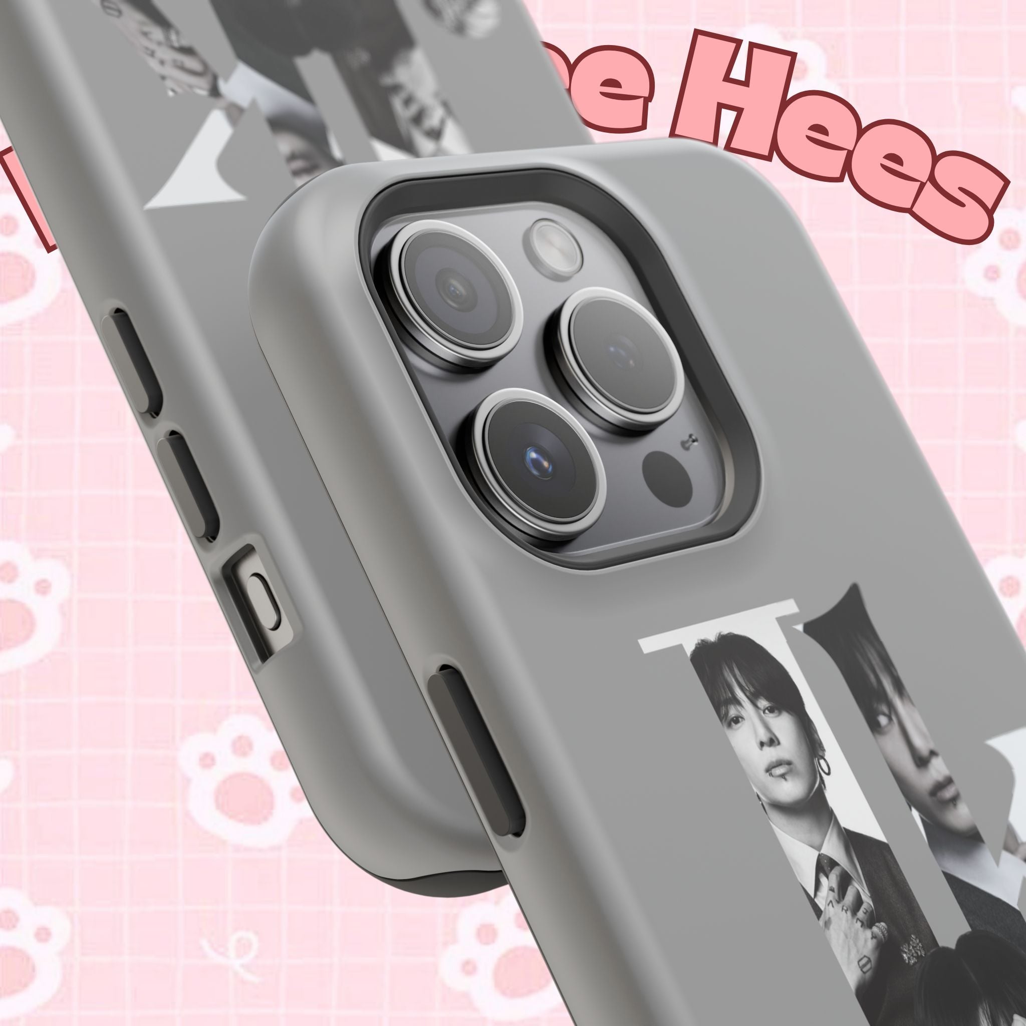 Impact-resistant phone case featuring monochrome letter design of BTS Jungkook, by Printify, for a secure fit.