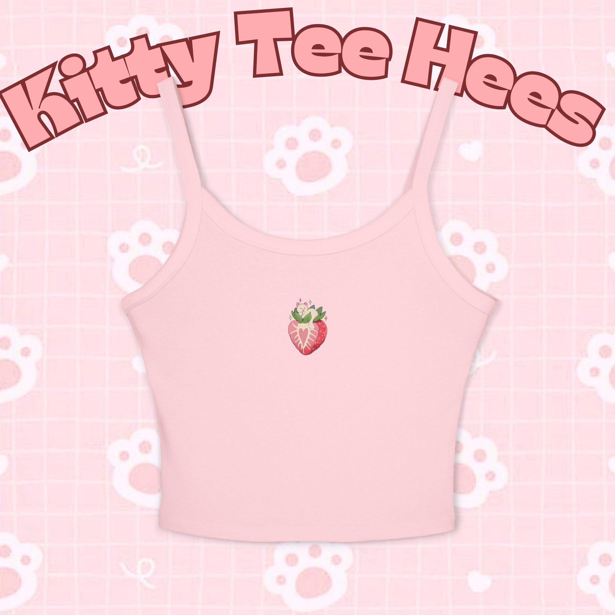 Strawberry Heart Tank Top, Comfy Spaghetti Strap, Kittyteehees Fashion - Kitty TeeHees