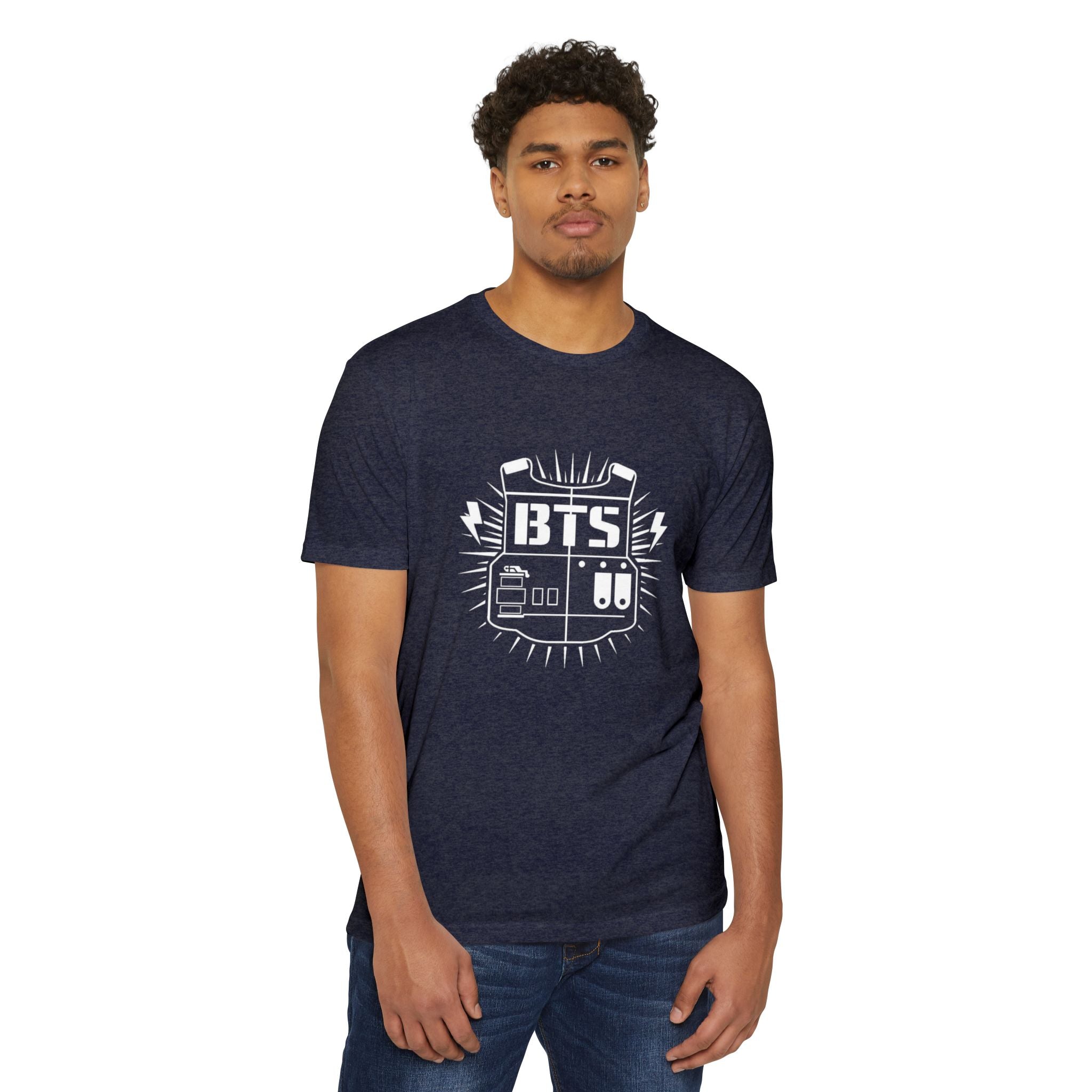 Custom BTS T-shirt featuring Jungkook, Jimin, V, J-Hope, RM, Suga, Jin for K-pop concert 2026, printed by Printify.