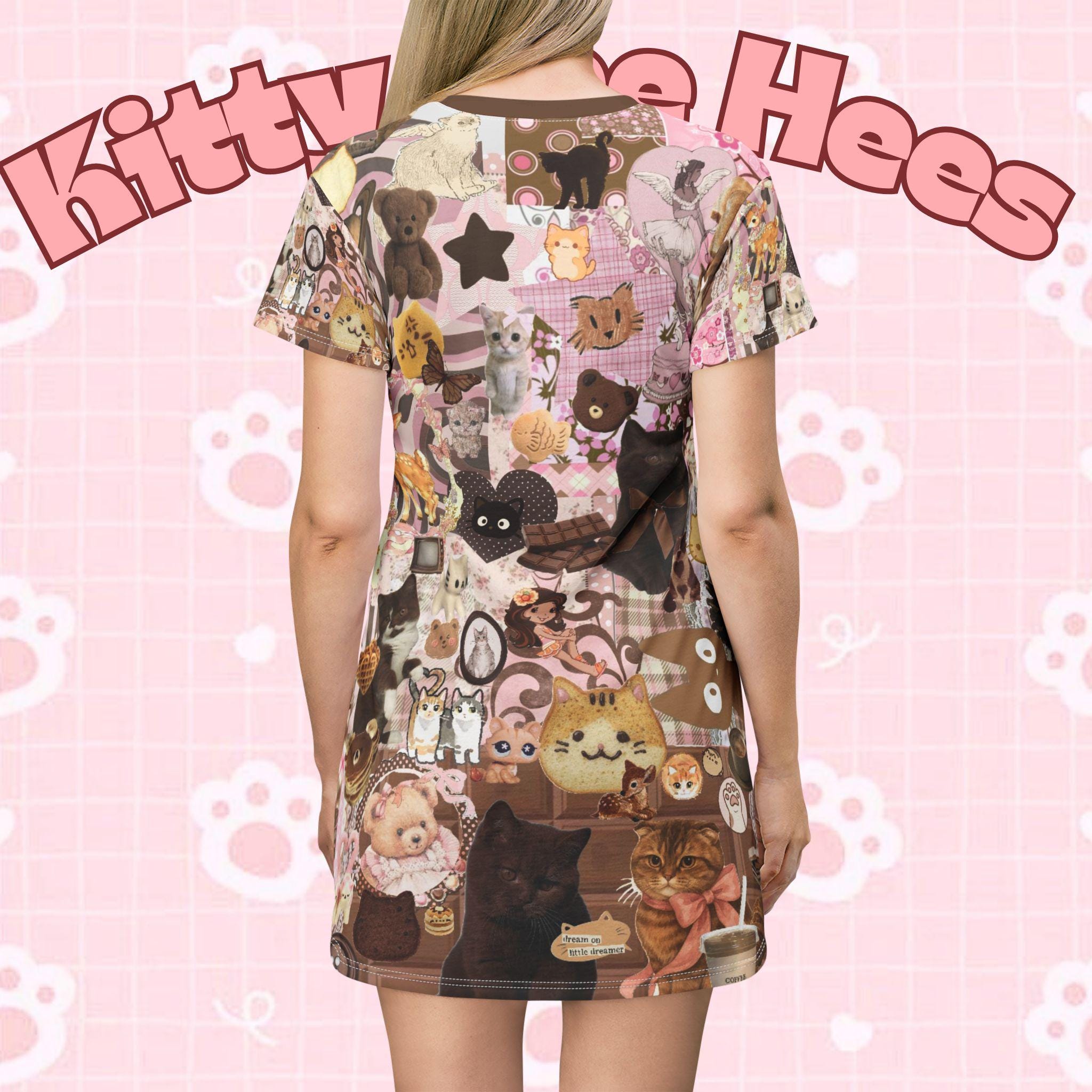 Y2K brown and pink Kitty Bread Chocolate Dress T-Shirt 2000s fashion - Kitty TeeHees