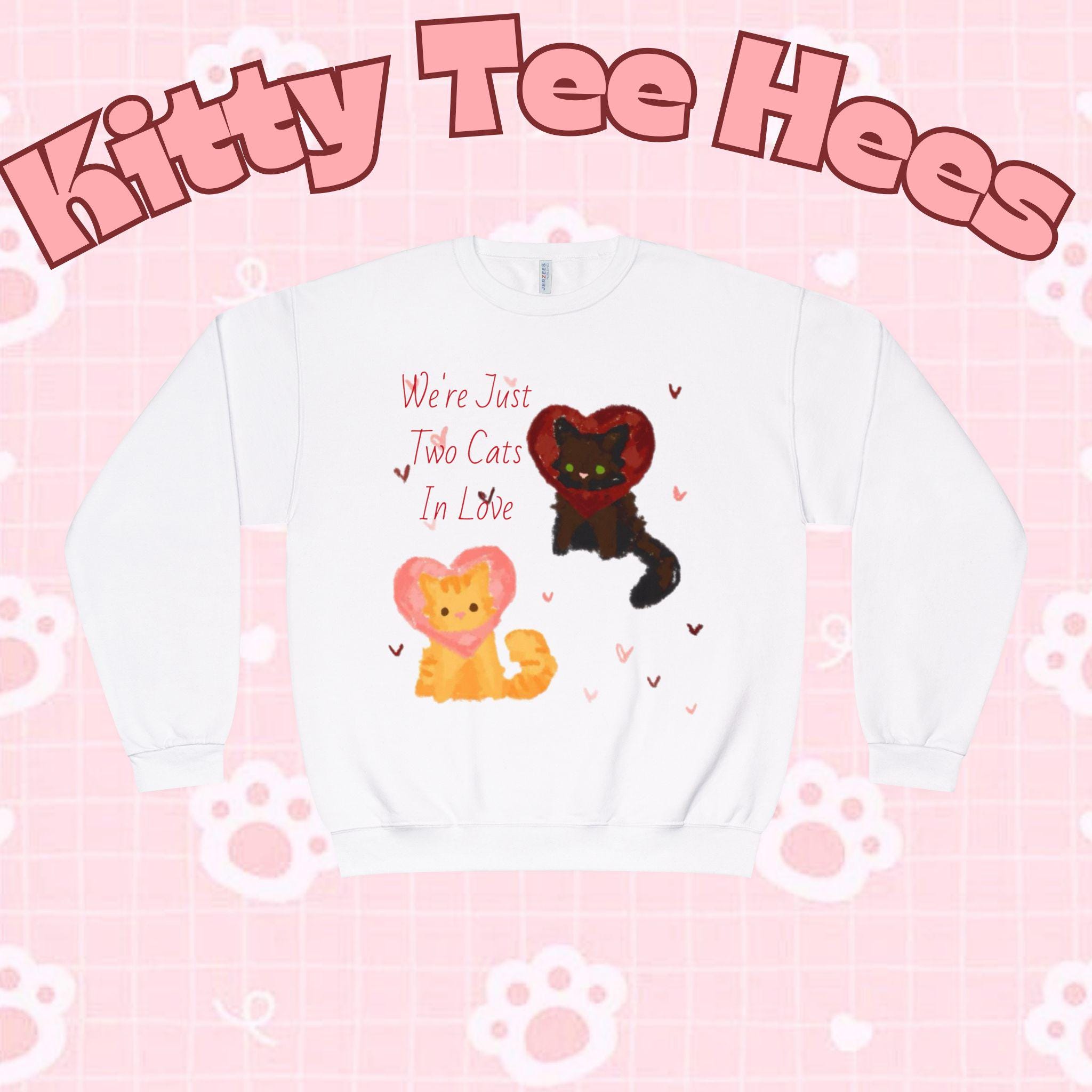Cats in Love Crewneck Sweatshirt, cat perspn hoodie, Cozy Cat Lover Fashion, catlady sweater - Kitty TeeHees