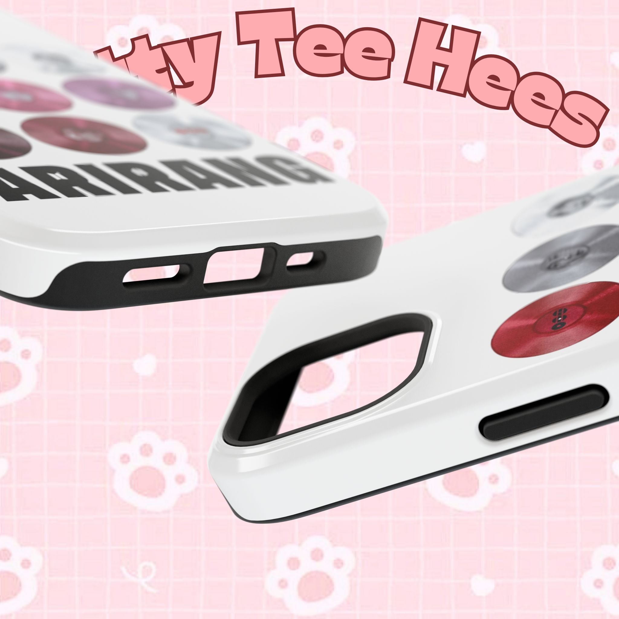 Impact-resistant phone case featuring Bangtan Arirang BTS vinyl record design, with grid pattern and fan merch details.