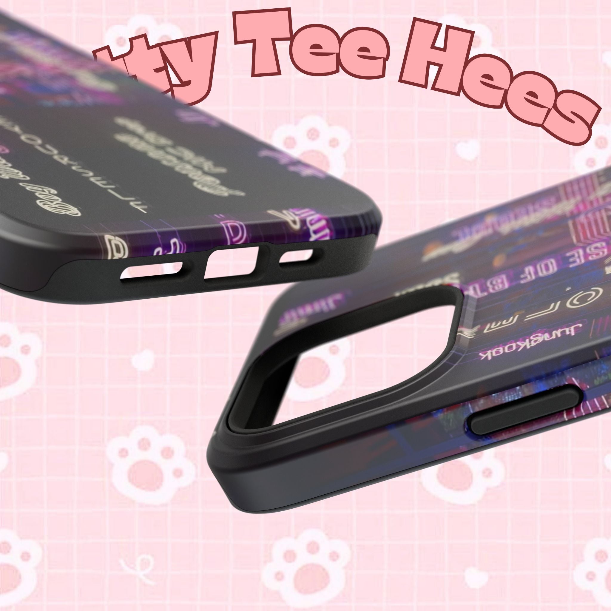 Neon Korean Script BTS phone case for iPhone and Samsung, impact-resistant design featuring Bangtan Sonyeondan logo.