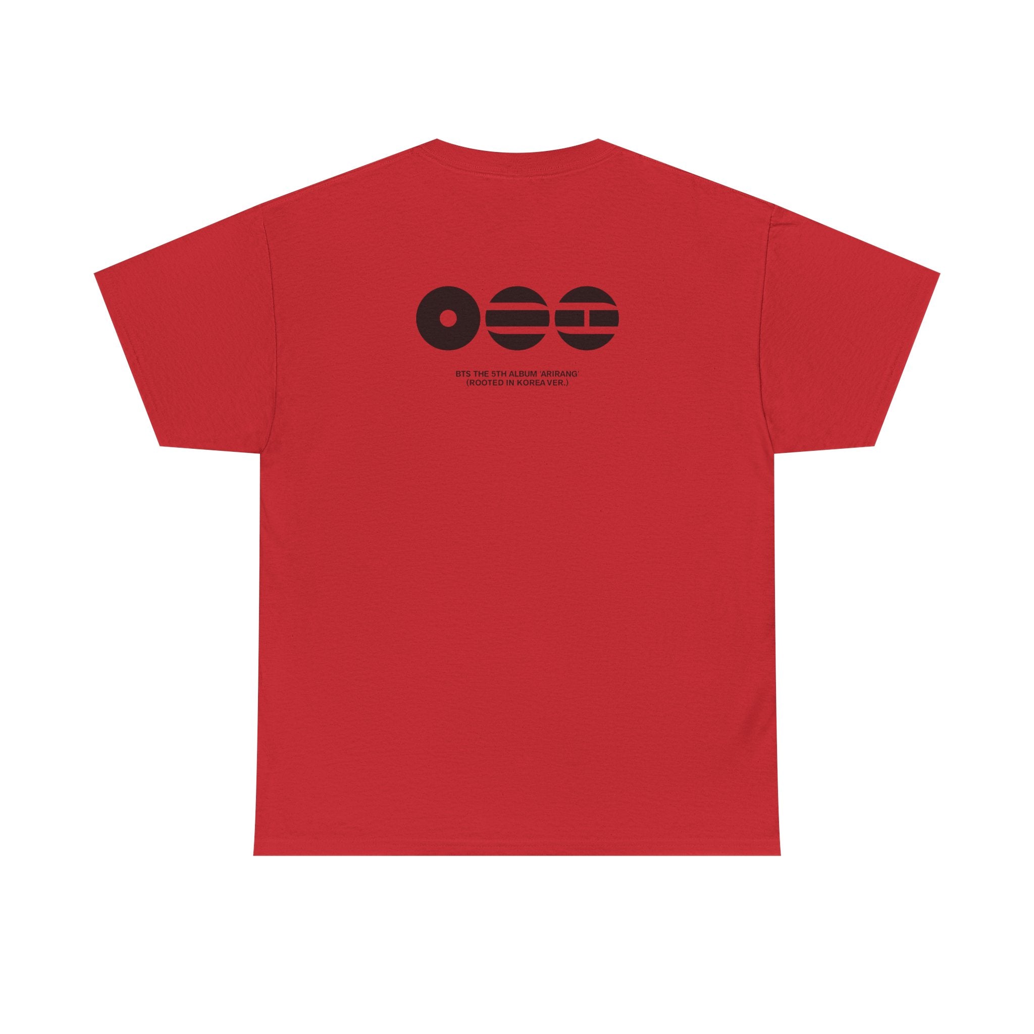 K-Pop inspired BTS Arirang Bangtan concert T-shirt with graphic design, featuring bold print and casual fit, by Printify.