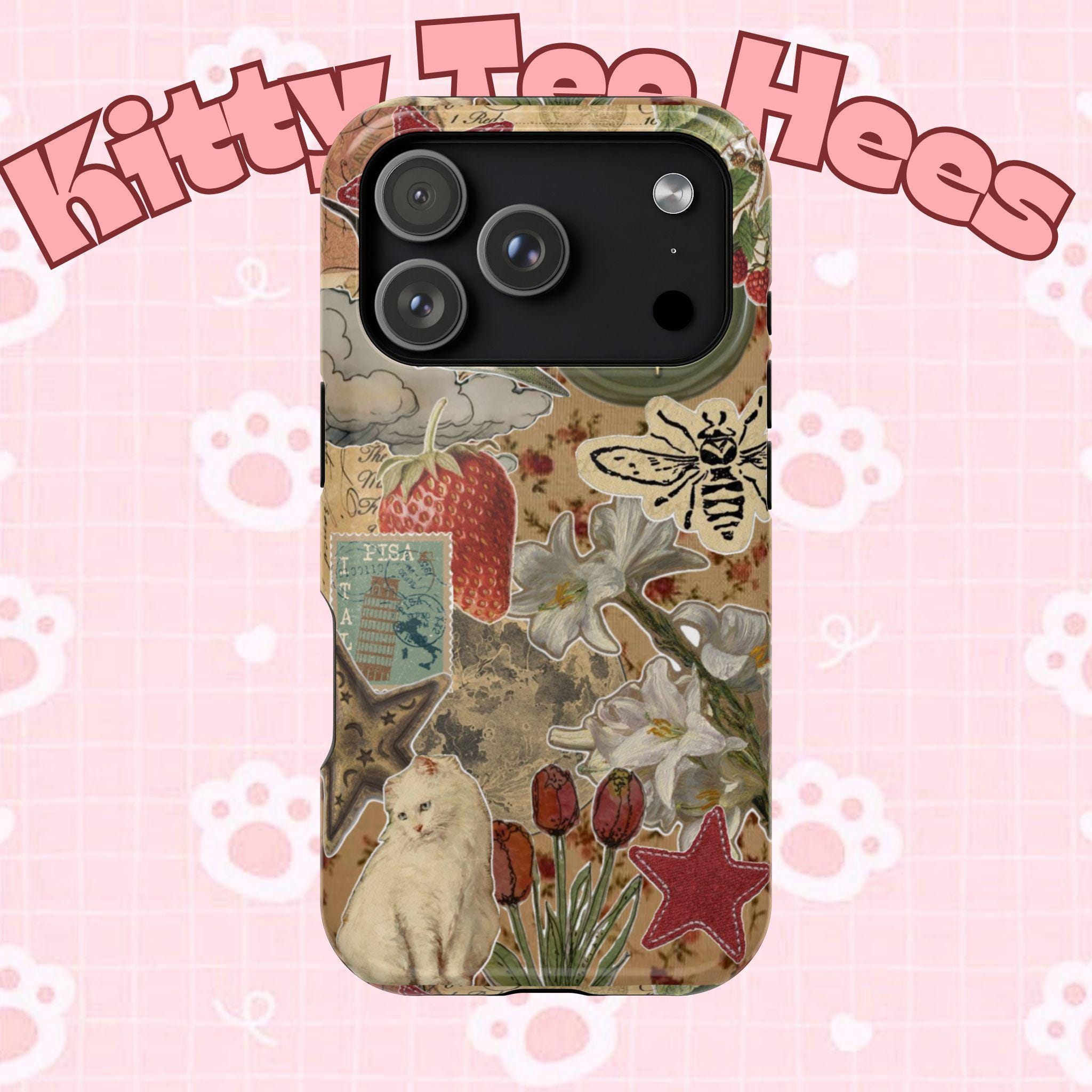 Newsprint Vintage Maximalist Impact-Resistant Case, iphone 17 case | Retro Newspaper Aesthetic - Kitty TeeHees