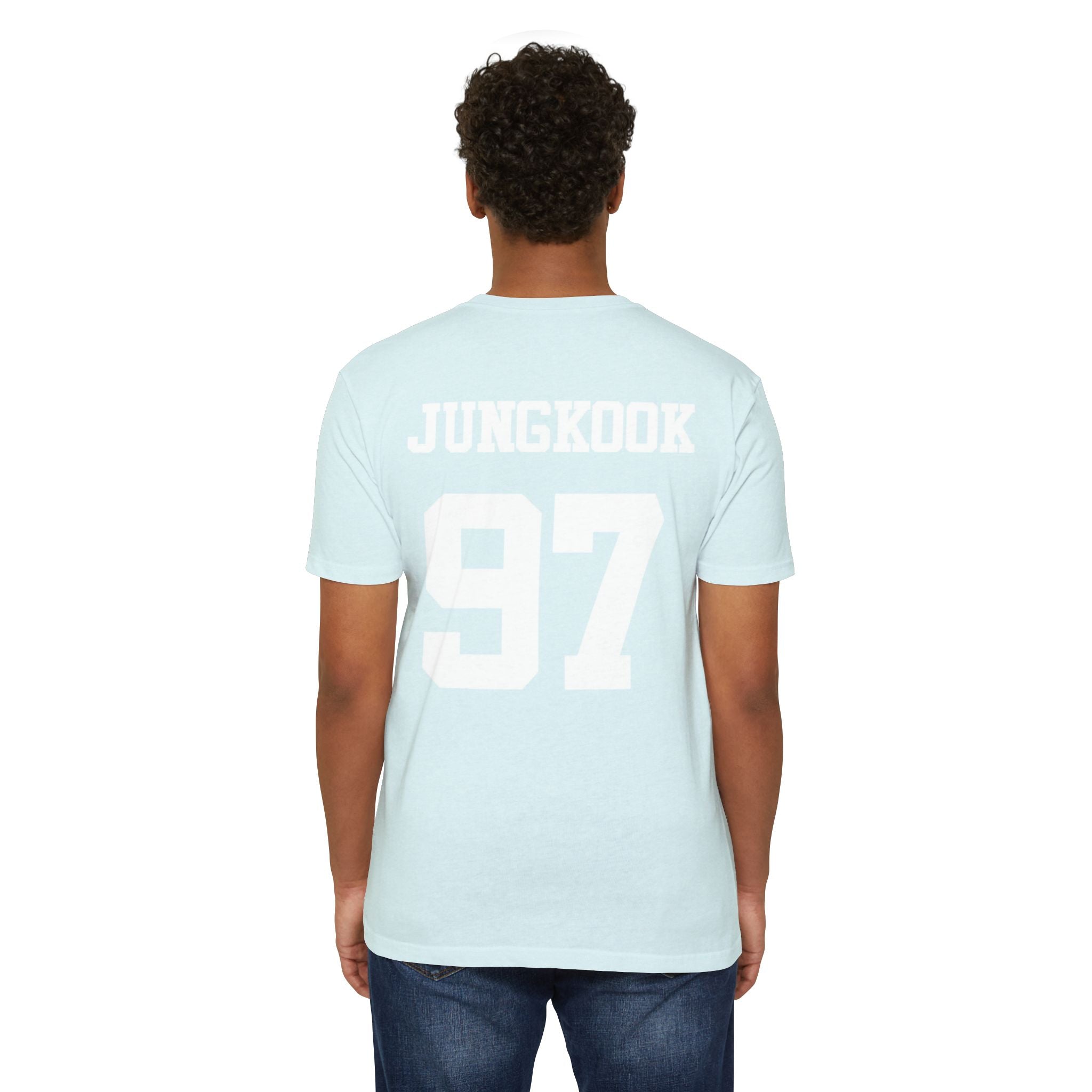 Custom BTS T-shirt featuring Jungkook, Jimin, Taehyung, J-Hope, RM, Suga, Jin, and Bangtan Boys members for K-pop concert.