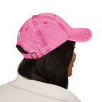 Vintage style embroidered hat with "Hot Girls Love Cats" design, casual wear accessory by Printify featuring cat-themed artwork.