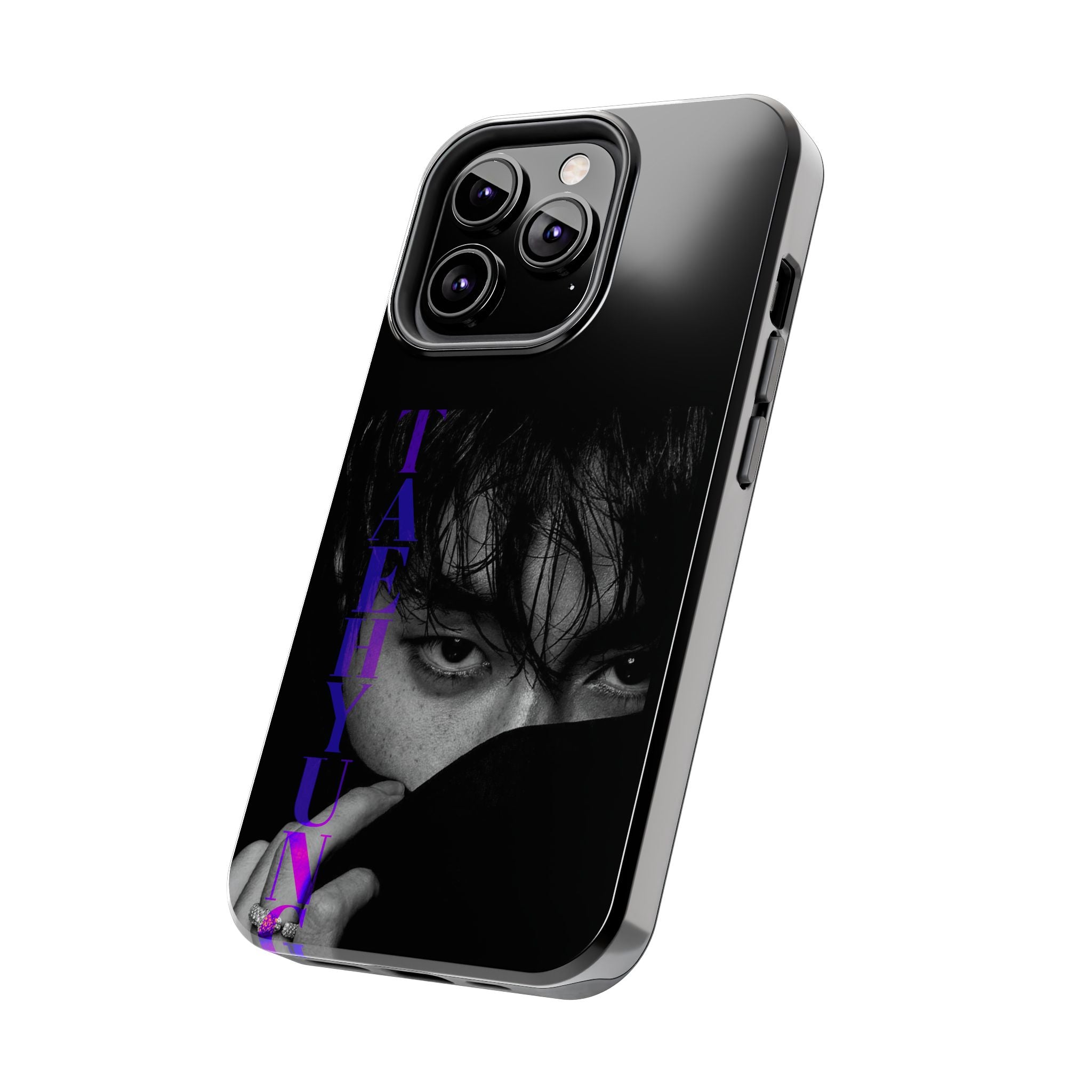 Dark Bangtan design phone case featuring Kim Taehyung (V) from BTS for iPhone and Samsung models, made by Printify.