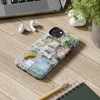 Printify BTS collage phone case for iPhone and Samsung with pastel hot air balloon and K-pop photo collage design.