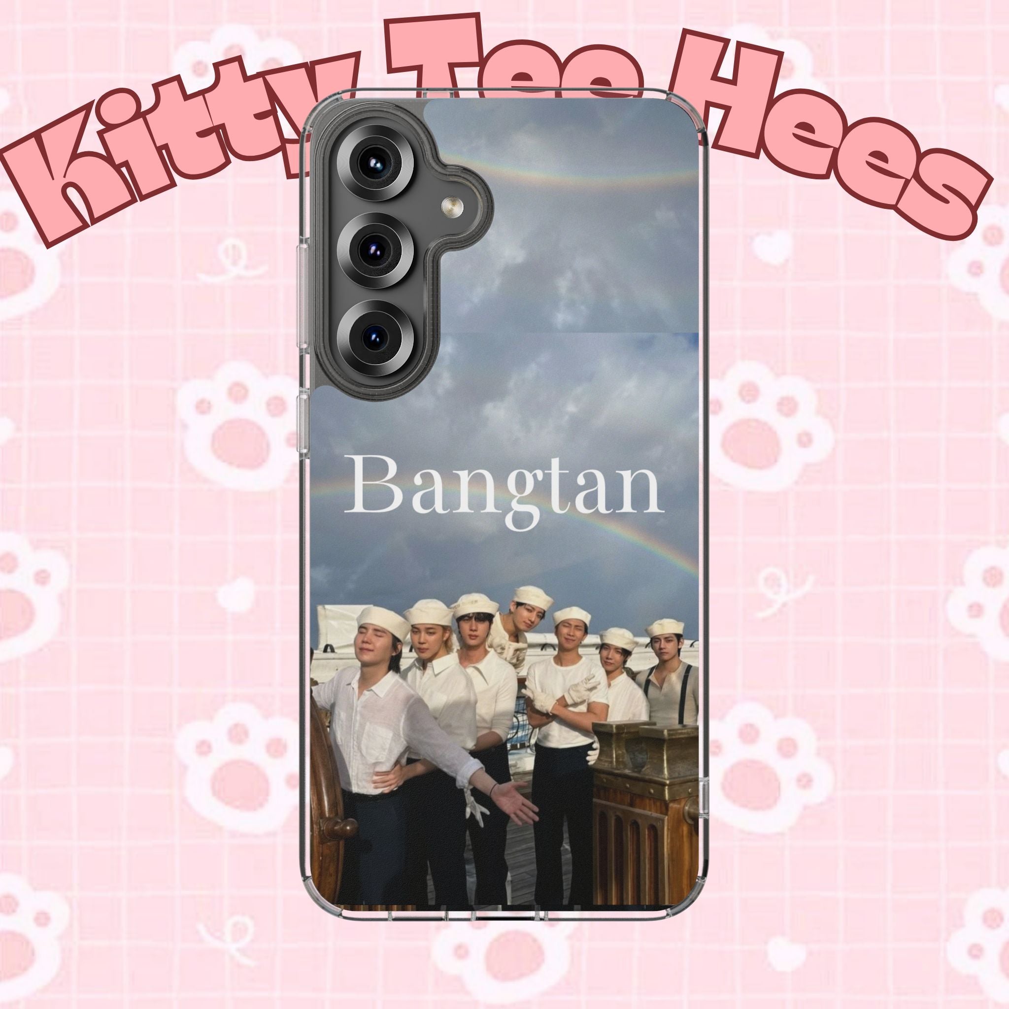 Clear Impact-Resistant Bangtan swim phone case featuring cute K-pop design for smartphones, by Printify.