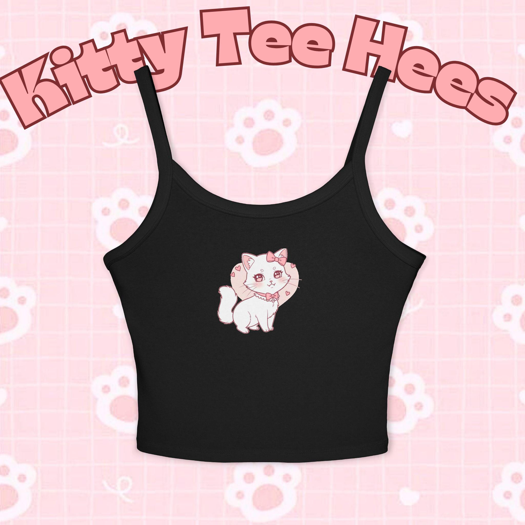 Coquette Kitty Tank Top, Women's Summer Spaghetti Strap Camisole - Kitty TeeHees