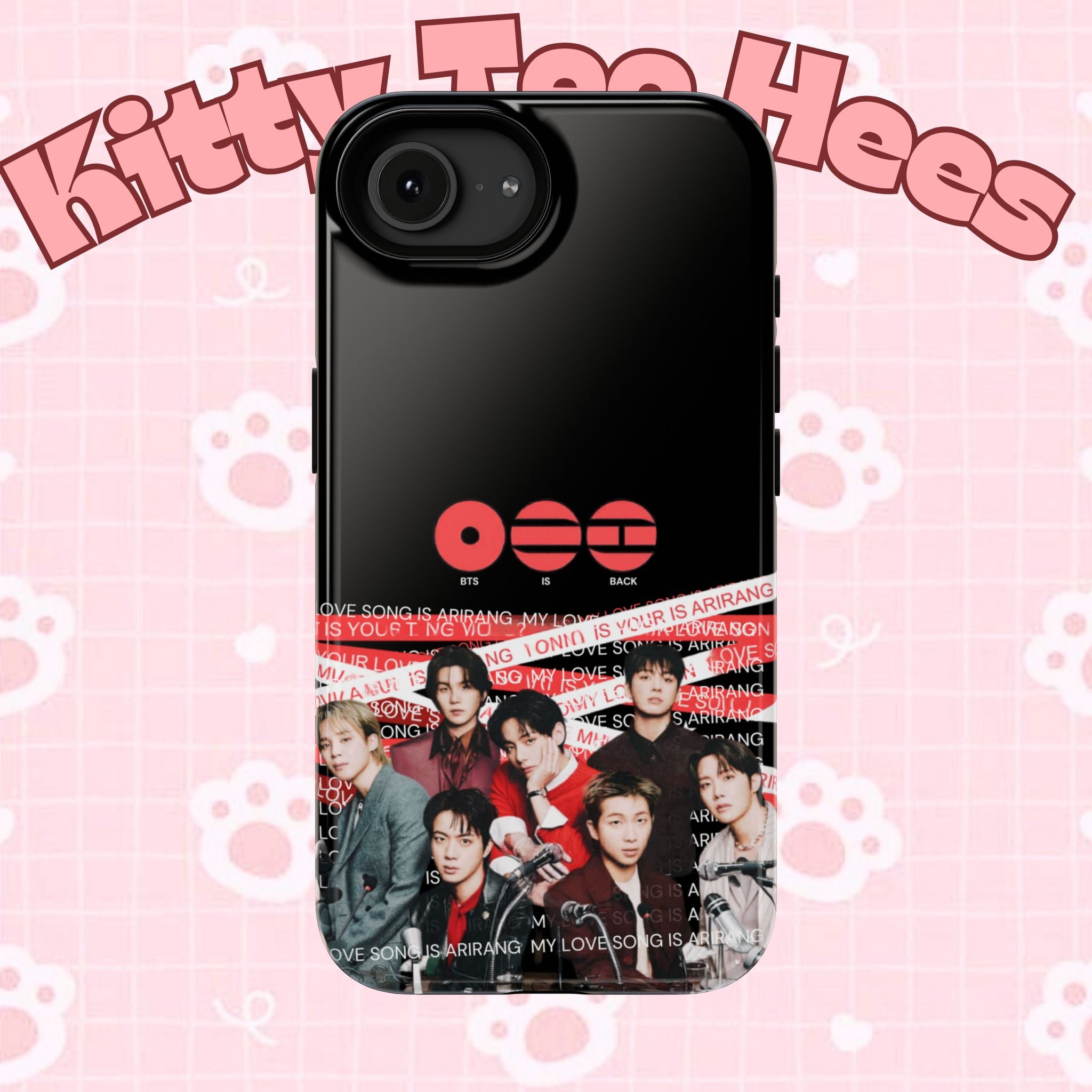 Impact-resistant phone case featuring BTS Bangtan Boys concert fanmade design, with K-Pop band photo for BTS fans.