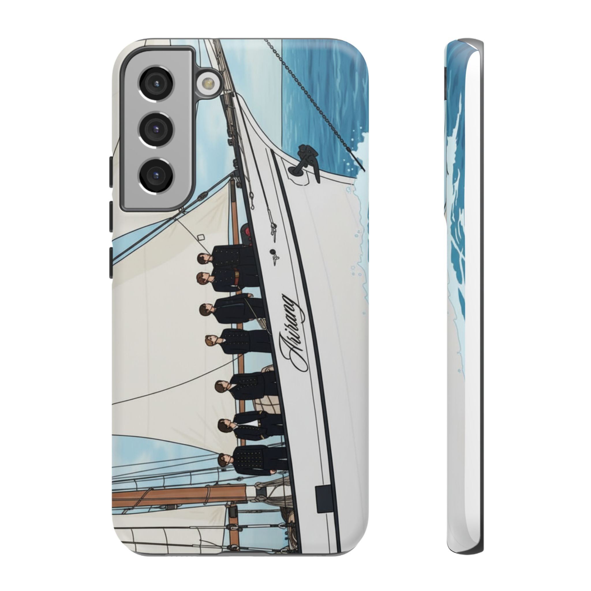 BTS Arirang swim-themed phone case for iPhone 17 and Samsung, Printify Tough Case featuring Bangtan concert design.
