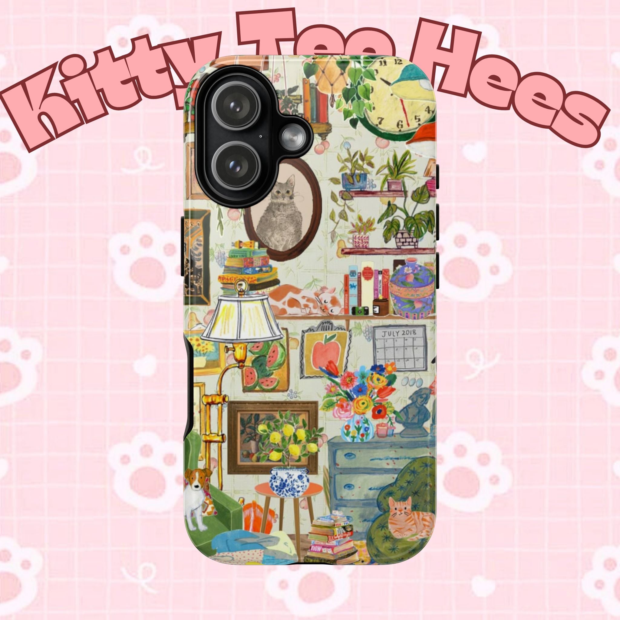 Cute cat portrait printed phone case for iPhone 17, stylish and cozy design by Printify, perfect for pet lovers.