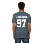 Custom BTS T-shirt featuring Jungkook, Jimin, Taehyung, J-Hope, RM, Suga, Jin, with concert graphics by Printify.