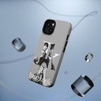 Monochrome BTS Jungkook phone case by Printify, impact-resistant design featuring bold letter and Jungkook's image.