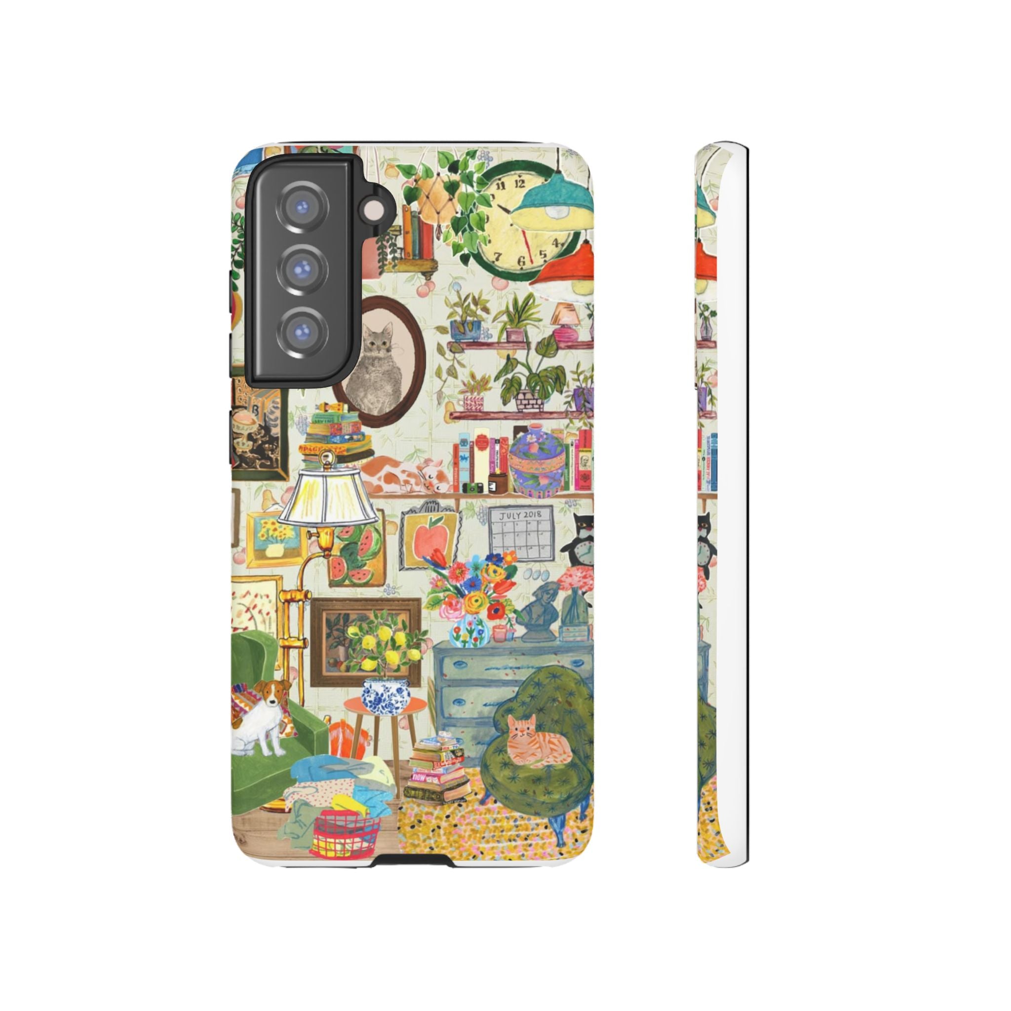 Printify cute cat framed phone case for iPhone 17, featuring a cozy living room pet portrait design in stylish, protective case.