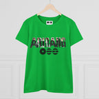 BTS ARIRANG graphic T-shirt featuring BTS logo and member names in colorful print, casual style by Printify.