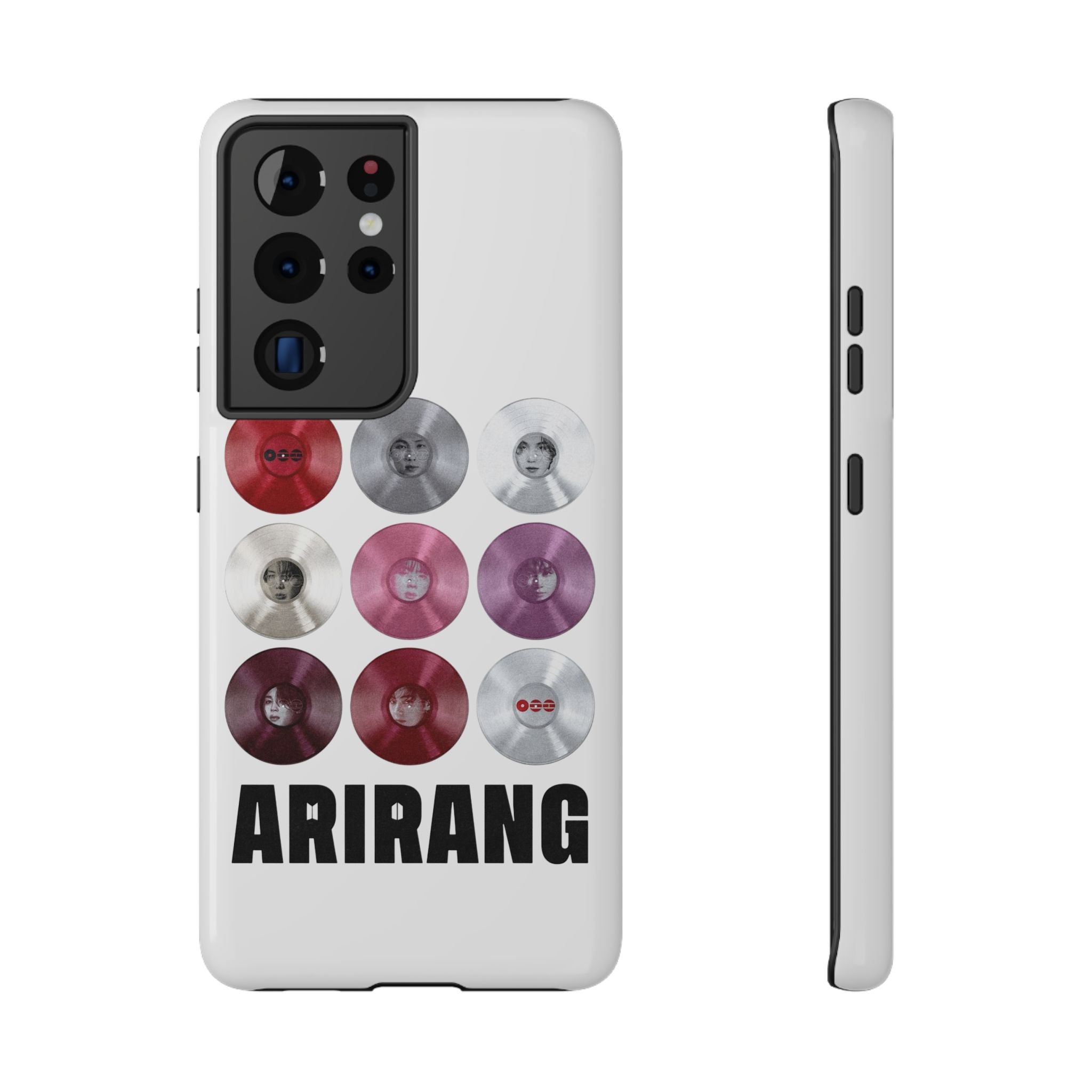 Impact-resistant Printify BTS Arirang vinyl record grid phone case featuring cool BTS fan merch design for fans of Bangtan Boys.