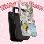 Printify BTS collage phone case for iPhone and Samsung featuring pastel hot air balloon and K-Pop photo collage design.