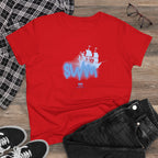 Women's BTS Swim shirt with Sailboat Script Logo, cotton concert tee for Bangtan World Tour fans, casual and comfortable T-shirt
