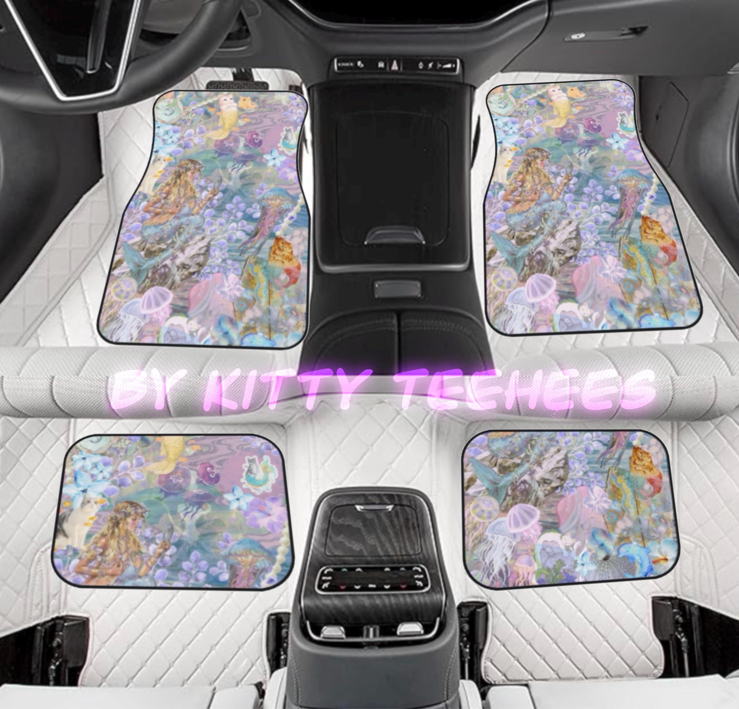 Mermaid pattern Car Mats | Set of 4, Cute Mermaid Floor Liners - Kitty TeeHees