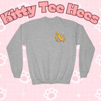Embroidered Kitty Sweatshirt, Marigold Puff, Kids Cotton-Poly Blend - Kitty TeeHees