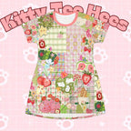 Patchwork T-Shirt Dress, Fruit & Nature Print, Fun Fashion - Kitty TeeHees