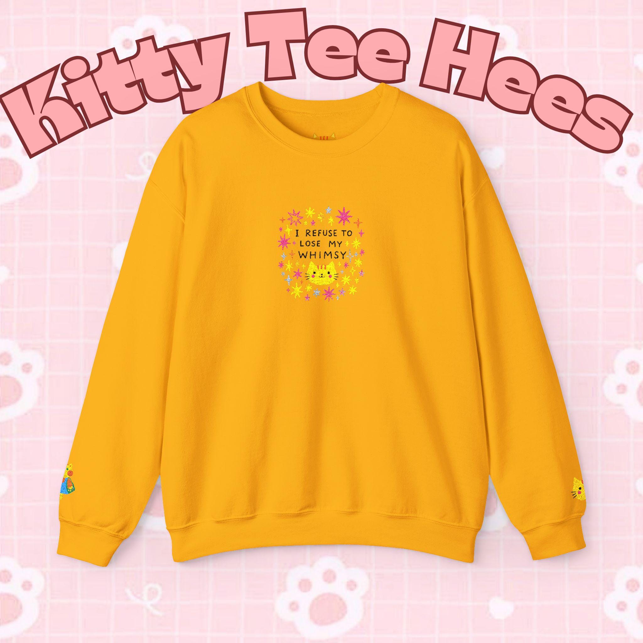 Kitty Tee Hees sweatshirt | Cute kitty illustration, pastel stars and flowers - Kitty TeeHees