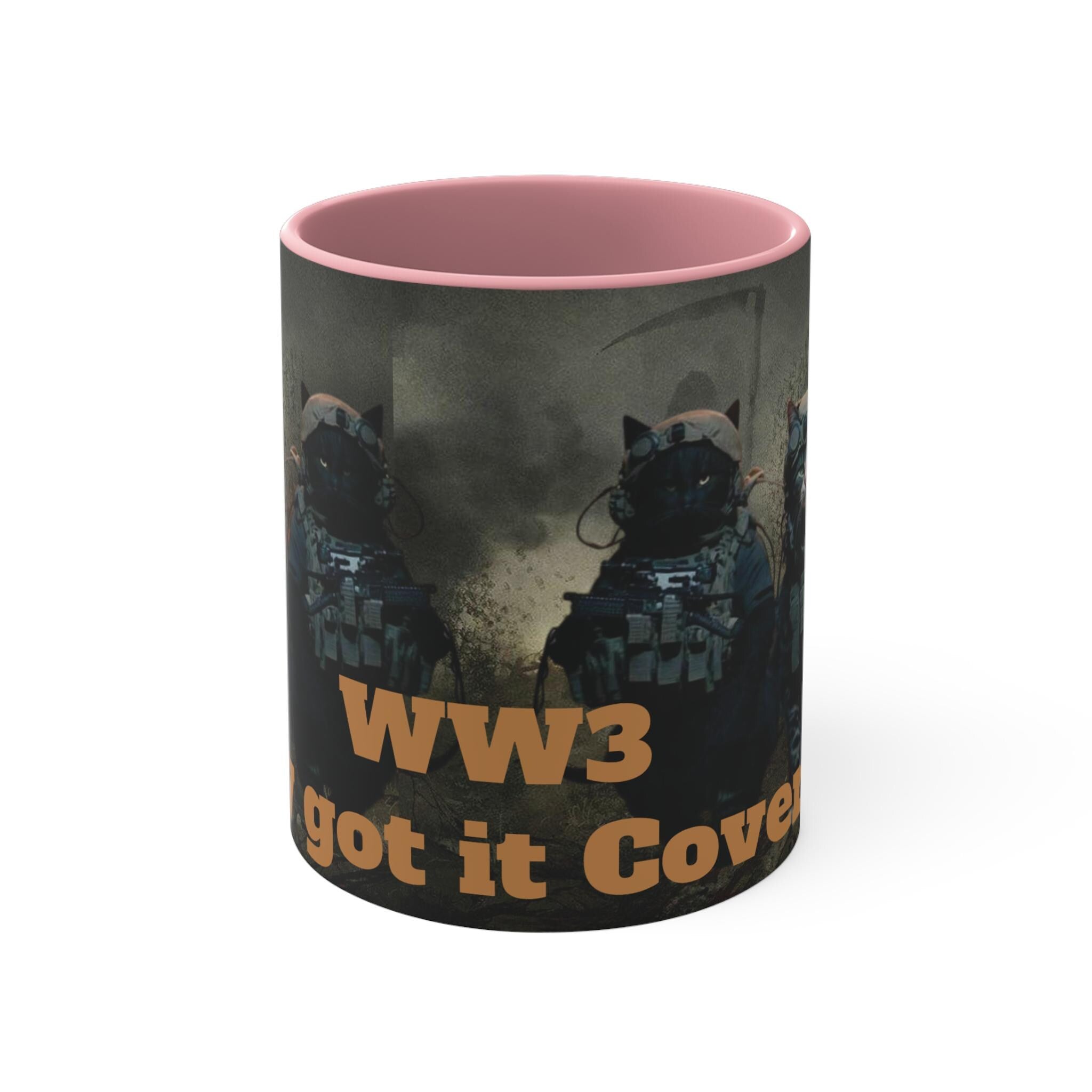 WW3 Cat Accent Mug, meme mug, funny mugs, Colorful Cat Coffee Cup, Personalized Gift for Gamers, Humorous Tea Mug, Unique Birthday Present - Kitty TeeHees