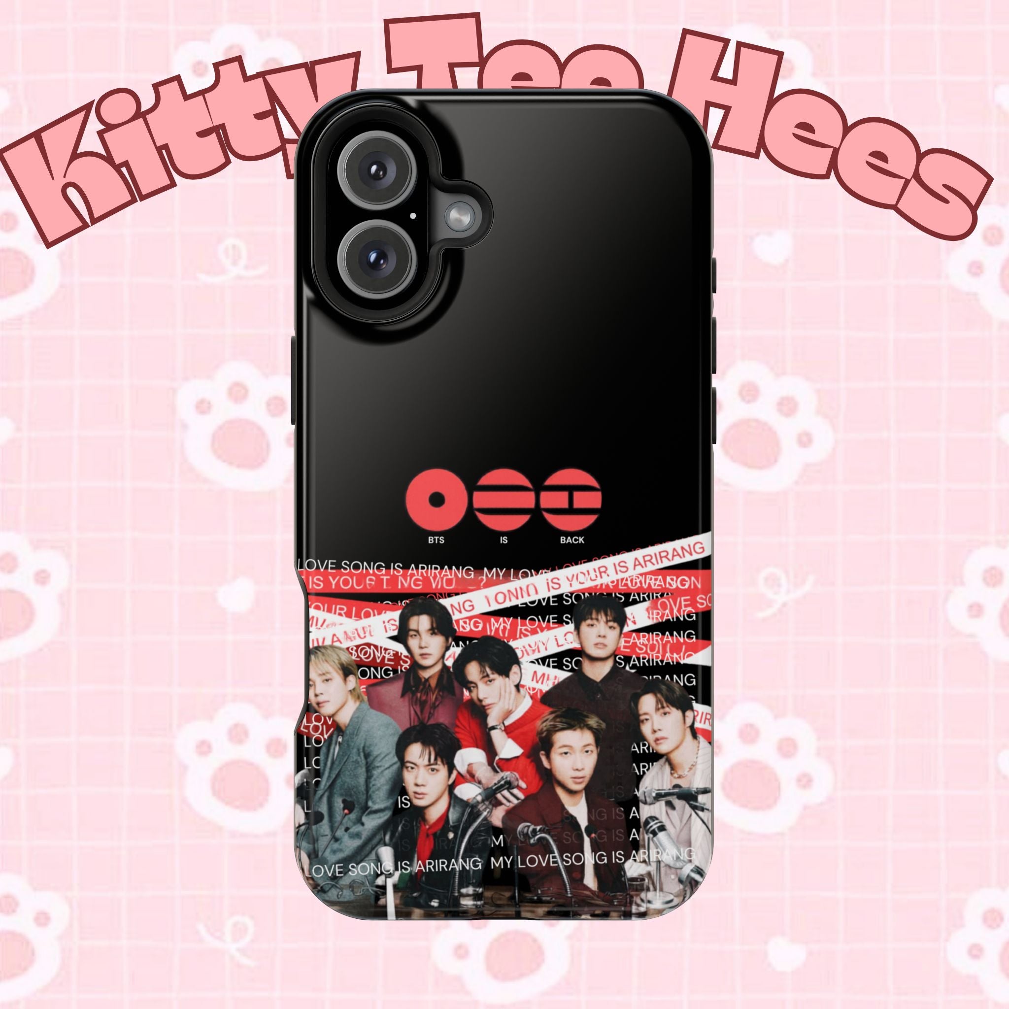 Printify BTS Bangtan phone case featuring fanmade concert design, impact-resistant K-pop band merchandise for smartphones.