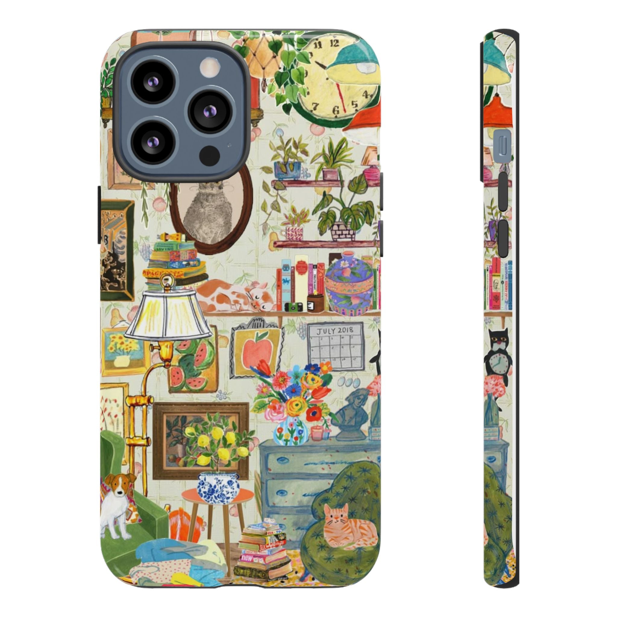 Cute cat portrait phone case for iPhone 17, stylish framed living room pet design by Printify