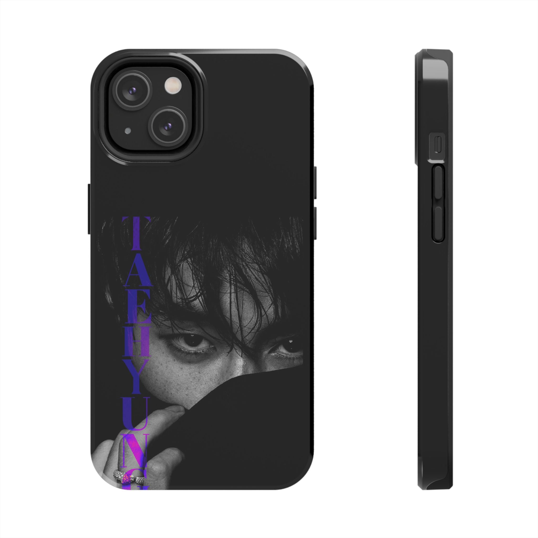 Dark BTS Taehyung (V) phone case with Bangtan design for iPhone and Samsung, featuring Kim Taehyung from BTS.