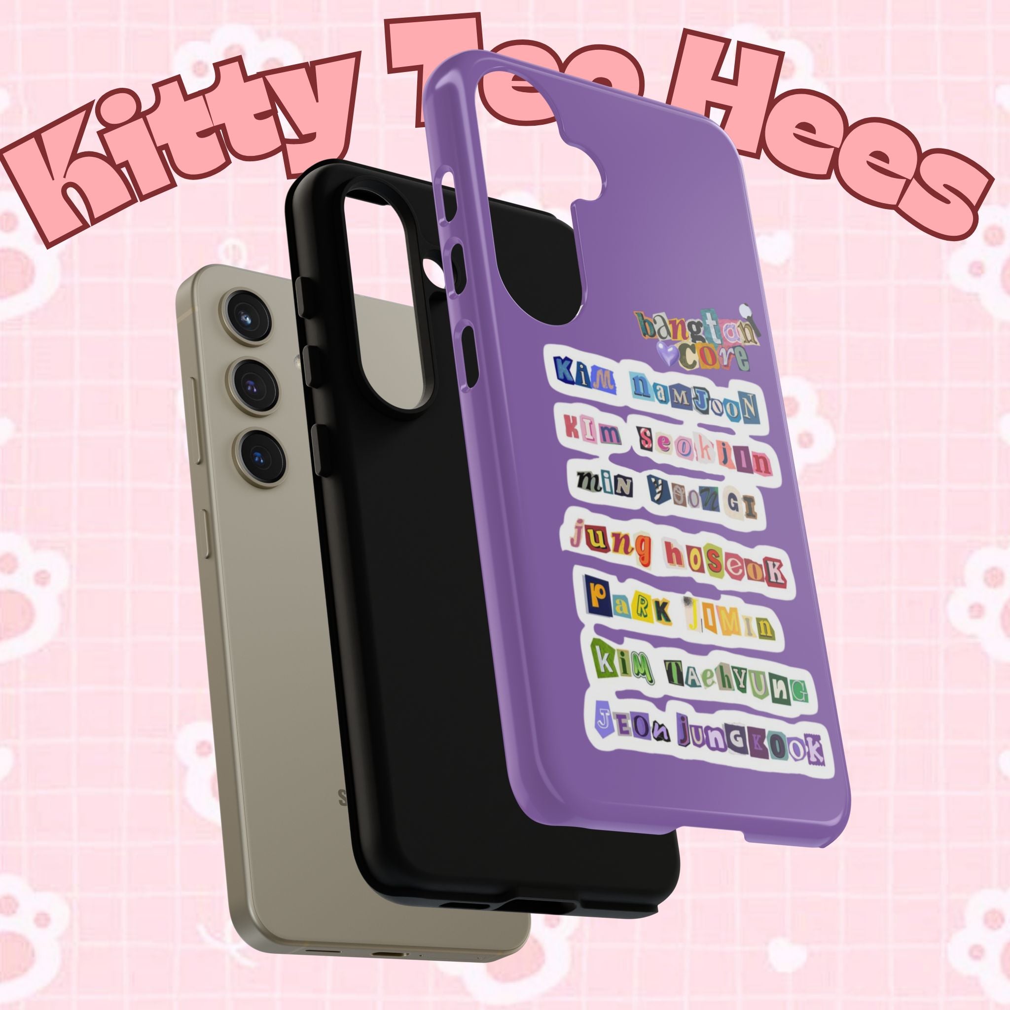 Printify BTS member names phone case featuring Jungkook, Jimin, and Rap Monster for iPhone 17, with a durable tough design.