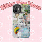 K-Pop BTS collage phone case for iPhone and Samsung with pastel hot air balloon and aesthetic design, durable tough cover.