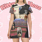 Black cat stripe T-shirt dress featuring all-over cat print, perfect for cat lovers and maximalist fashion enthusiasts.