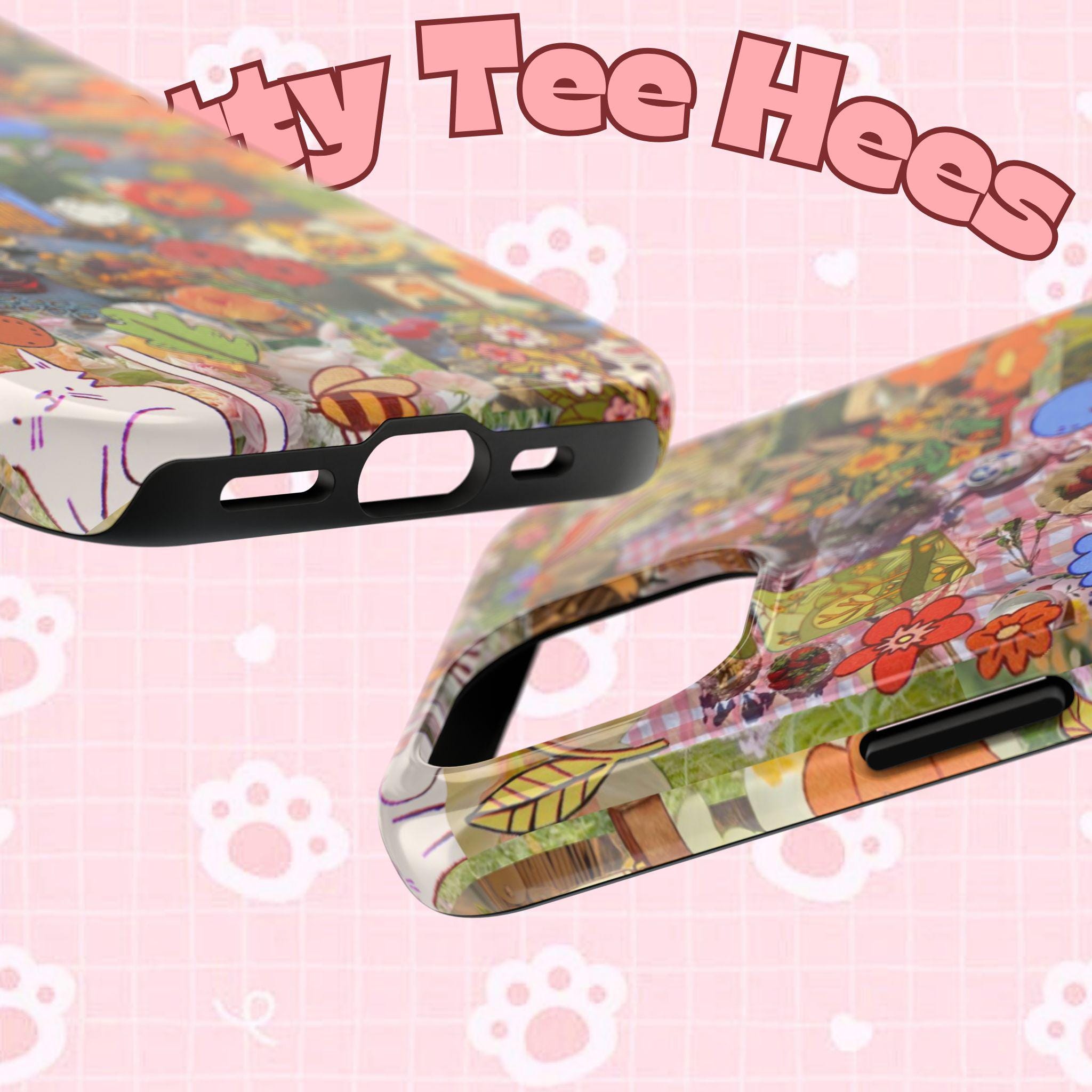 Bee kind to cats, iphone 17 case, Floral Tough Phone Cases, Cute Phone Cover, maximalist Gift, Floral Pattern, Nature Lover Gift - Kitty TeeHees