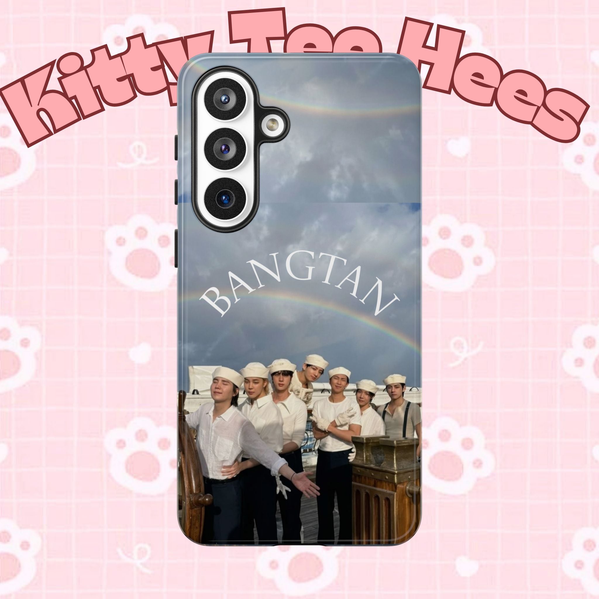 Cute BTS Sailor iPhone and Samsung phone case with Sailor Arirang design, featuring BTS Swim theme on a colorful Printify smartphone case.