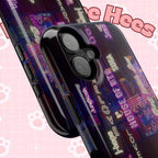 Impact-resistant BTS phone case with neon Korean script design for iPhone and Samsung, featuring Bangtan Sonyeondan branding.