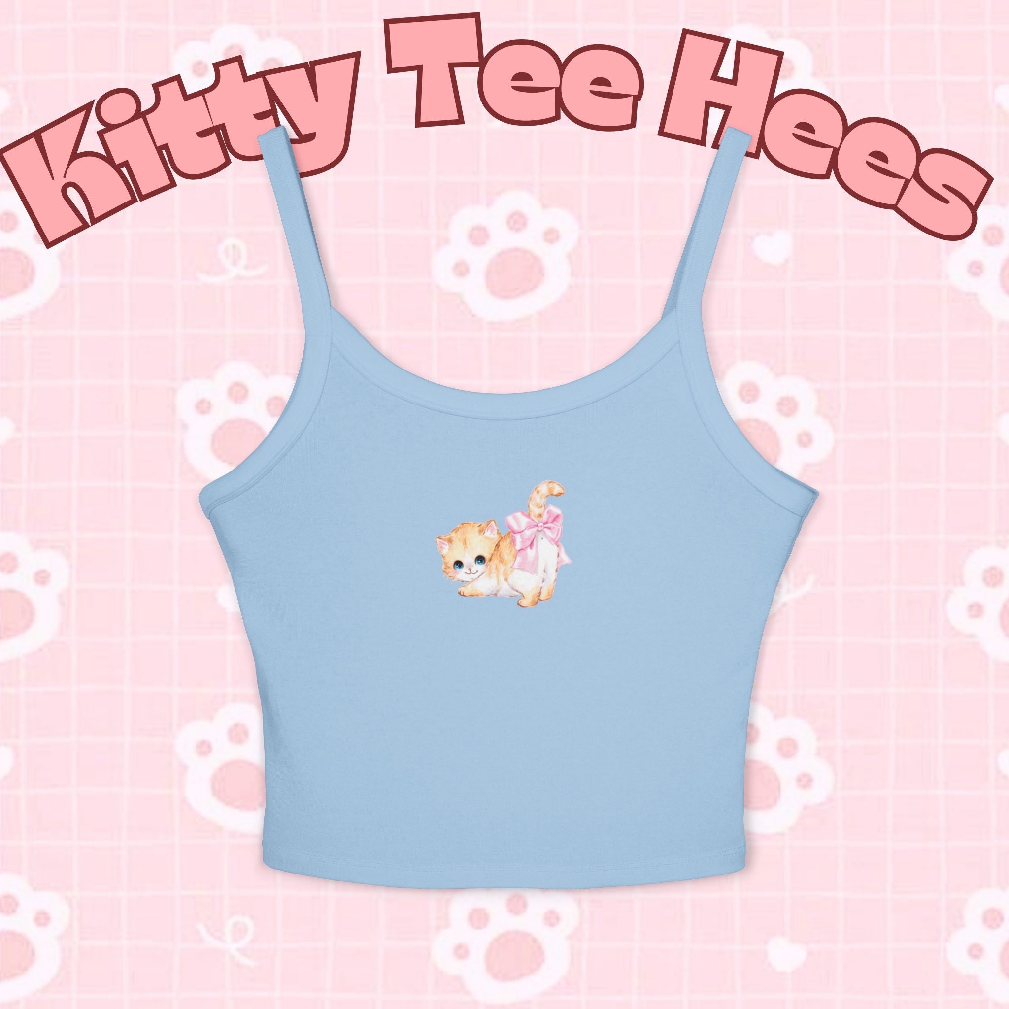 Cat print women's spaghetti strap tank top featuring a fun cat design, perfect casual summer wear for cat lovers.