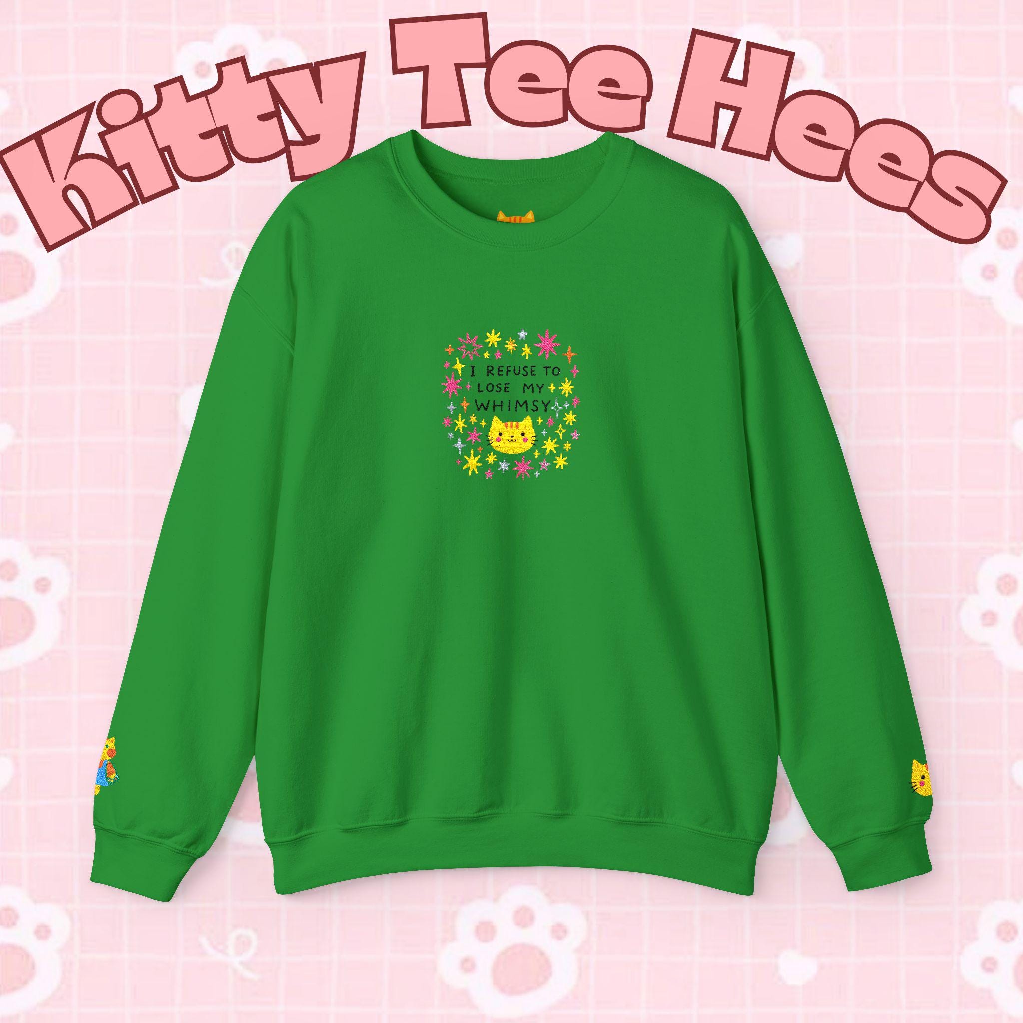 Kitty Tee Hees sweatshirt | Cute kitty illustration, pastel stars and flowers - Kitty TeeHees