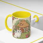 Cottage Fairy Cat Coffee Mug: Whimsical Floral Design - Kitty TeeHees
