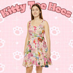 Pastel Floral Cat Skater Dress, Women's Party Outfit - Kitty TeeHees