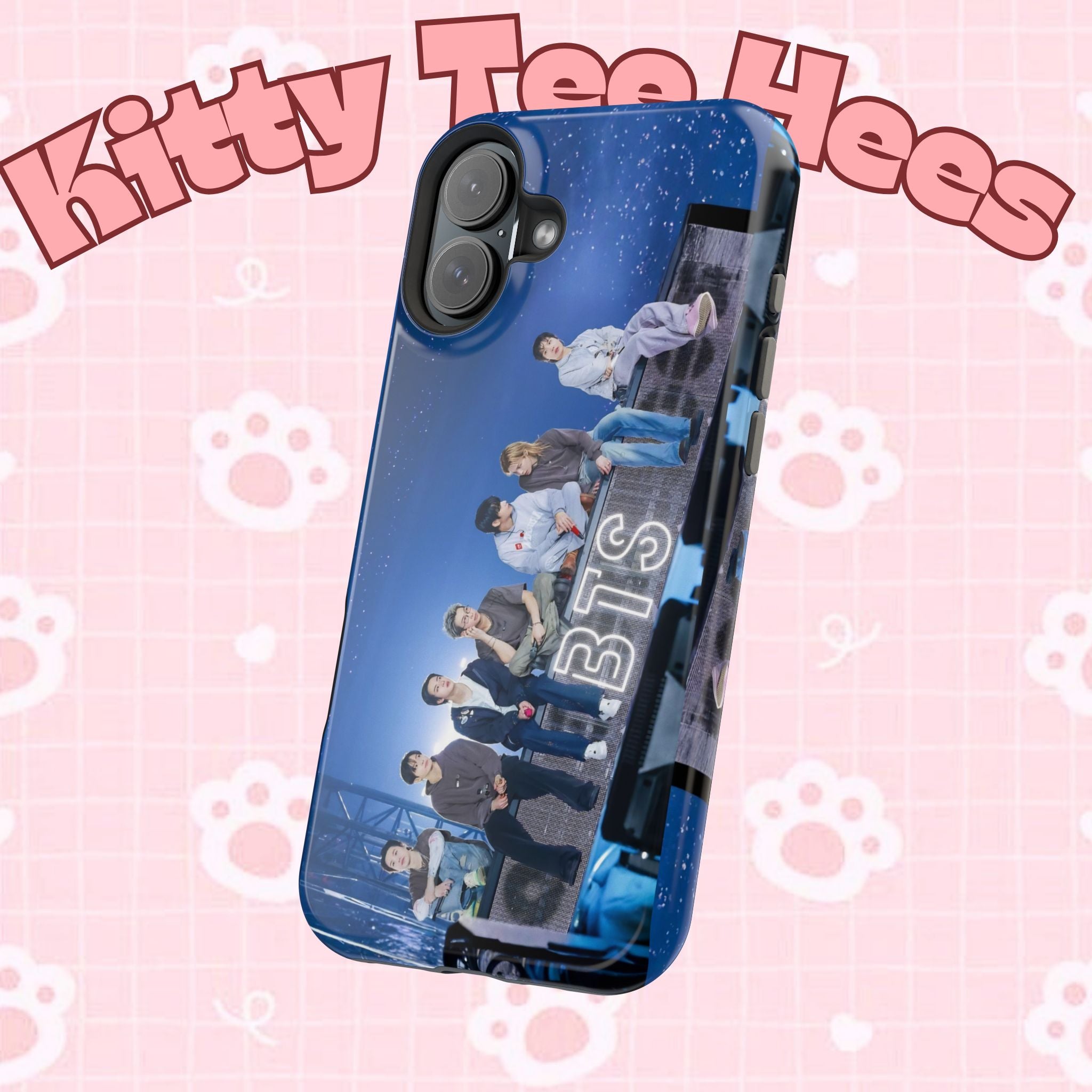 Printify BTS Bangtan World Tour Arirang impact-resistant phone case for iPhone 17 and Samsung Galaxy S26 Ultra with colorful design.