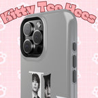 Monochrome BTS Jungkook phone case with letter design, impact-resistant Printify phone case featuring BTS member Jungkook.