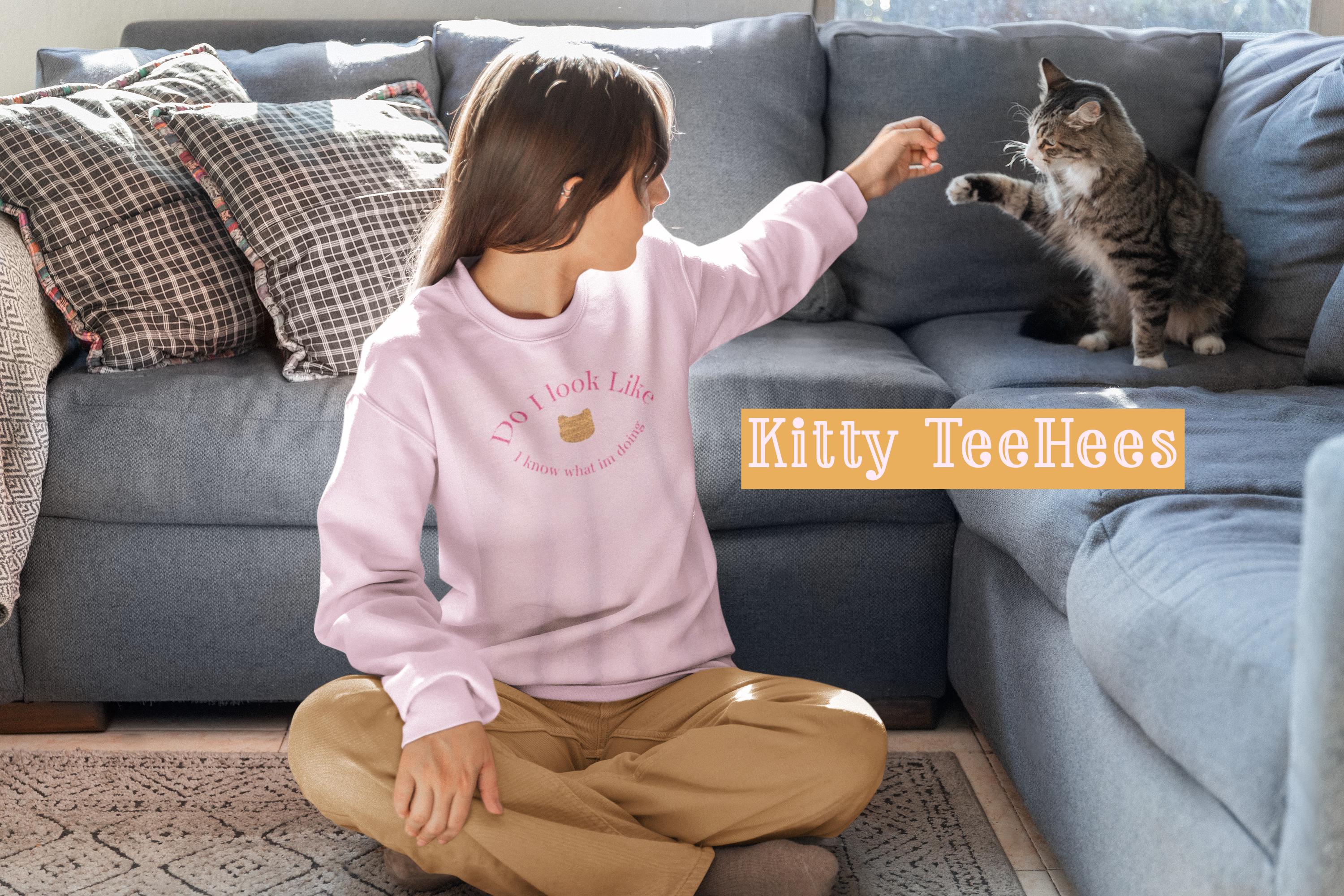 Funny Cat Cozy Pullover Sweatshirt | Cat Illustration, Cozy Vibes, Christmas 2025 gift, pet lovers - Kitty TeeHees